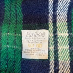 Vintage Faribo Green Tartan Blanket with fringes 53”* 54.5”-100% acrylic
